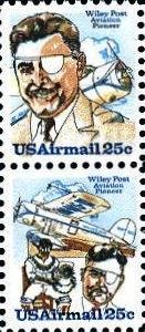 Scott #C95 & Scott #C96 WILEY POST 1979 block of 2 airmail stamps denomination: 25¢