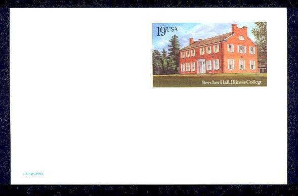 Scott # UX172 19¢ Beecher Hall, Illinois – 1993 Postcard Mint denomination: 19¢