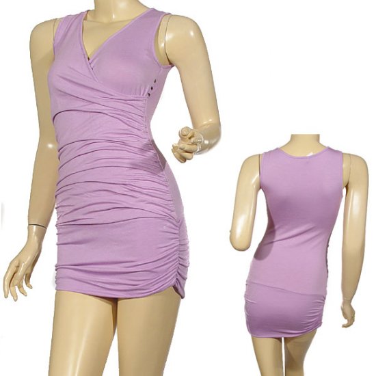 Sleeveless v-neck fitted mini dress w/gathered sides
