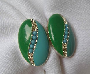 Vintage 1950s Blue & Green w/ Blue Beads Earrings