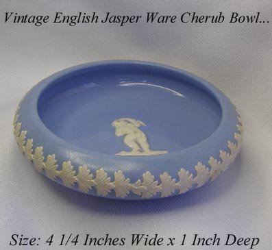 VINTAGE MADE IN ENGLAND CHERUB BLUE JASPERWARE BOWL