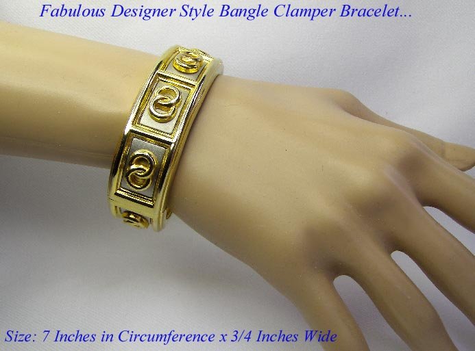 FAB GOLD TONE DESIGNER STYLE CLAMPER BANGLE BRACELET