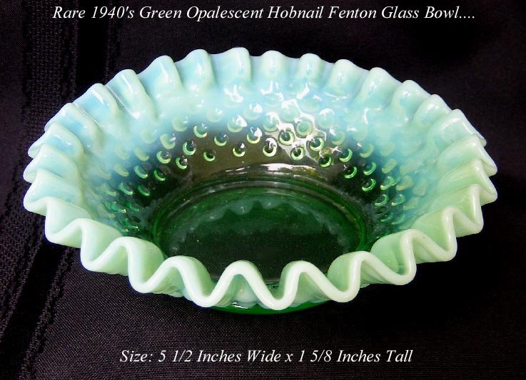 VASELINE GREEN OPALESCENT HOBNAIL FENTON GLASS BOWL