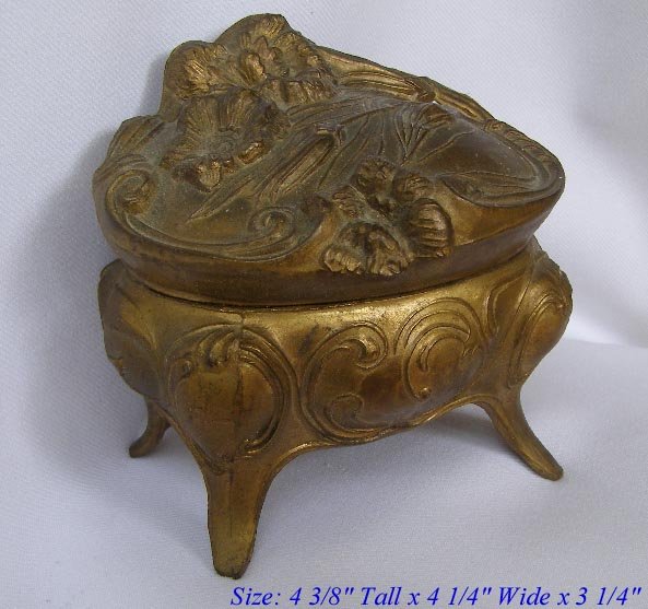 ANTIQUE ART NOUVEAU GOLD ORMOLU JEWELRY TRINKET BOX