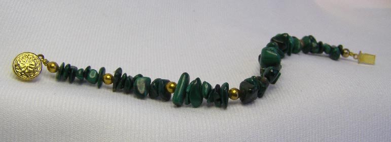 Polished Green Malachite Stone & Brass Bead Bracelet