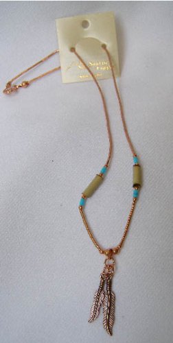 Southwestern Solid Copper Feather Turquoise Necklace