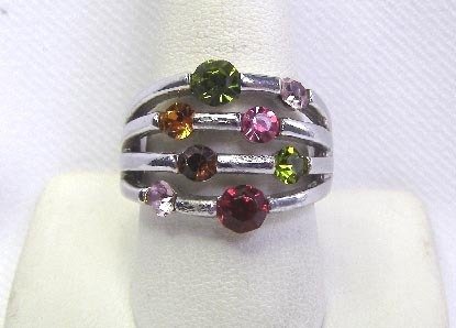 Vintage Multi Stone Rhinestone Costume Ring Sz 9 1/4