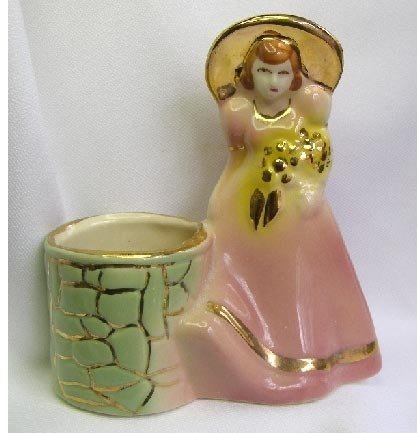 Southern Bell Girl Pottery Planter Shafer Gold Trim