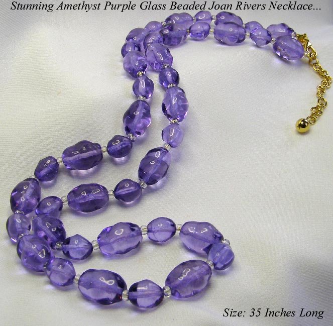 CHUNKY JOAN RIVERS PURPLE AMETHYST GLASS BEAD NECKLACE