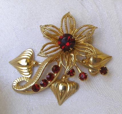 Vintage Ruby Red Rhinestone Brooch