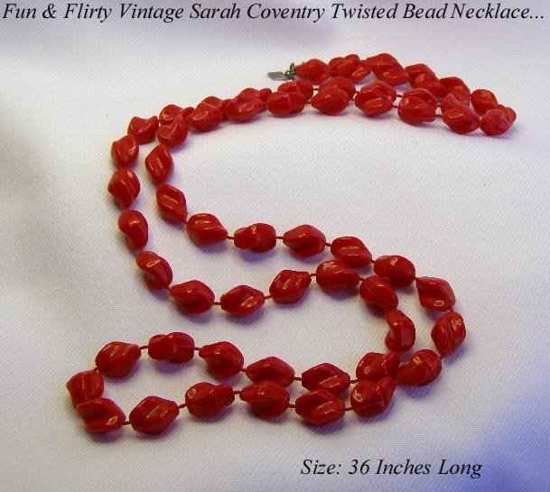 FUN FLIRTY RED TWIST BEAD SARAH COVENTRY 36" NECKLACE