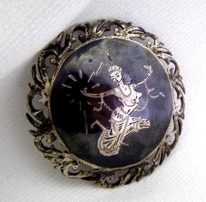 Vintage Siam Niello Sterling Silver Dancing Girl Brooch