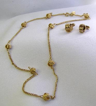 Avon Goldtone Stylized Knot Earrrings & Necklace Set