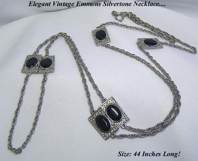 FAB EMMONS SILVER FILIGREE BLACK PANEL & CHAIN NECKLACE