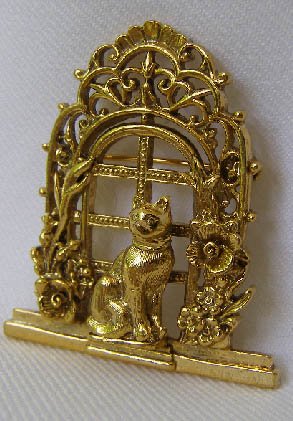 Vintage Cat in A Window Brooch Pin