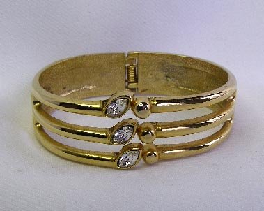 Vintage Wide Gold Crystal Rhinestone Clamper Bracelet