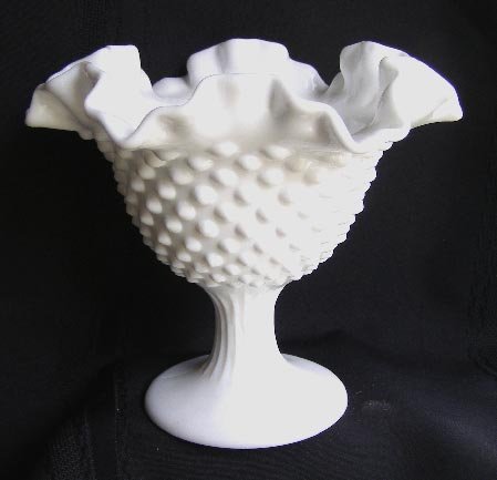 Old Fenton Milk Glass Hobnail Compote Comport 6"