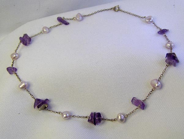 Sterling Silver Amethyst Glass & Stone Choker Necklace