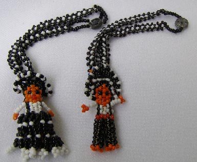 2 Vintage Mexican Boy & Girl Beaded Figurine Bracelets