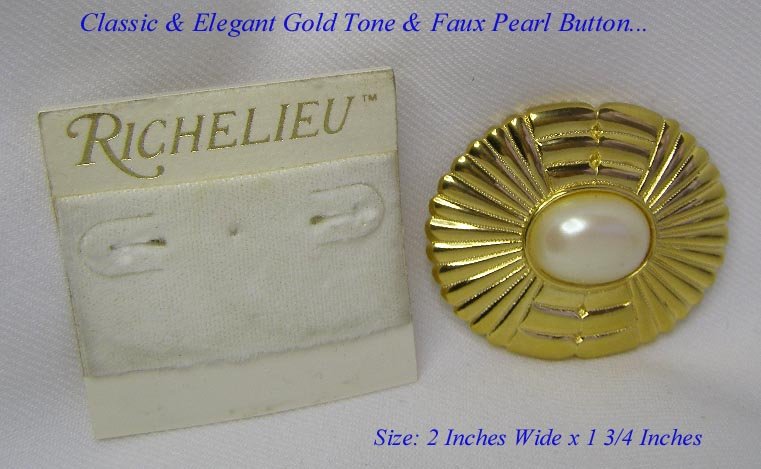 CLASSIC RICHELIEU GOLD & LARGE FAUX PEARL PIN BROOCH