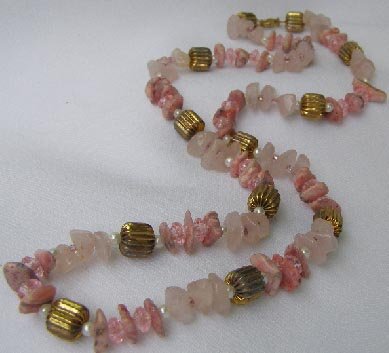 Vintage Quartz, Pink Agate & Bead Necklace Circa 1970