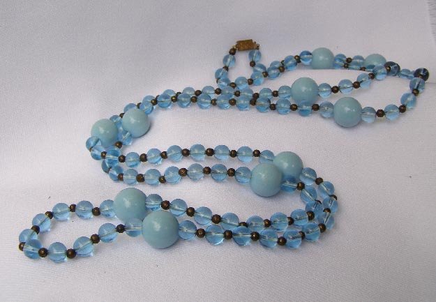 Vintage Flapper Length Blue Bead Necklace 50 Inches
