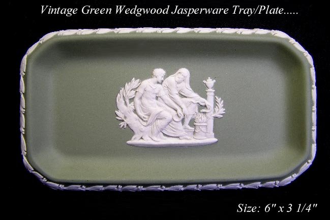 VINTAGE SOFT GREEN JASPERWARE WEDGWOOD CAMEO PLATE