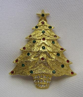 Vintage Rhinestone Christmas Tree Brooch Pin