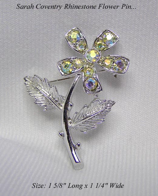 ELEGANT SARAH COVENTRY FLOWER PIN AB RHINESTONES BROOCH
