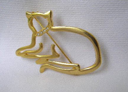 Cat Silouette Brooch with Crystal Rhinestone Collar