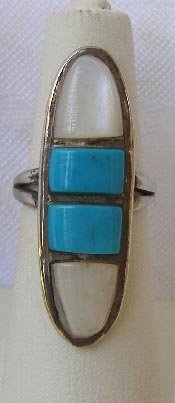 Navajo Sterling Silver Turquoise & MOP Ring Sz 5 1/2