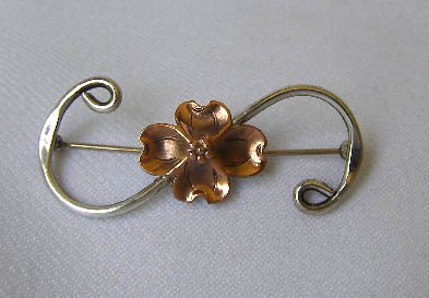Vintage Nye Silver & Copper Dogwood Flower Brooch