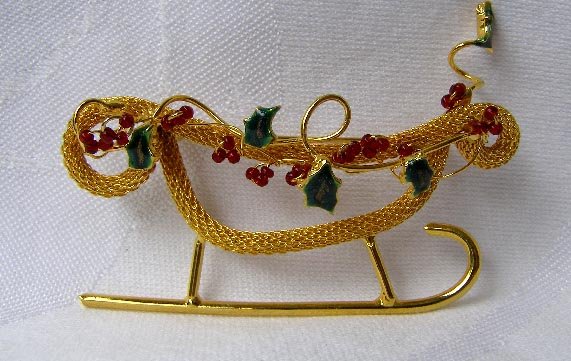 Vintage Christmas Sleigh Sled Brooch