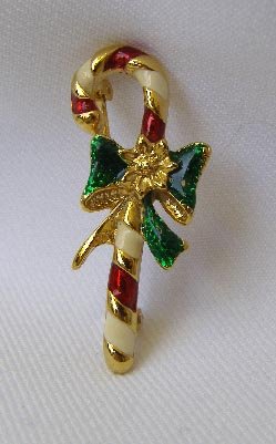 Vintage Christmas Enameled Candy Cane Brooch