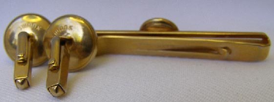 1940s Swank Blue Glass Tie Bar & Cufflinks