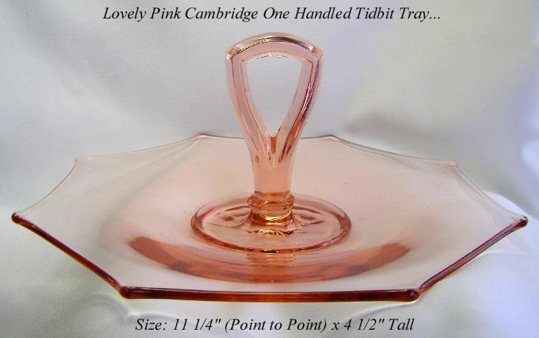 LARGE PINK DEPRESSION GLASS TIDBIT PLATE OCTAGON TRAY