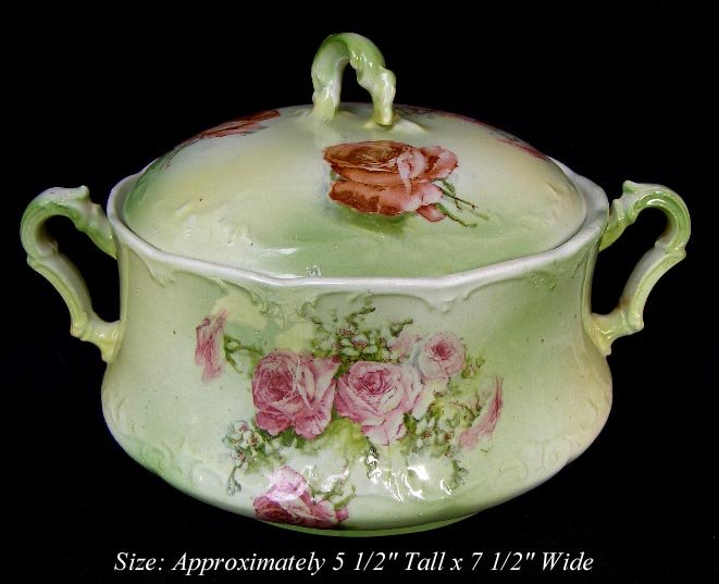 LATE VICTORIAN SEVRES ROSE COVERED BOWL BISCUIT JAR