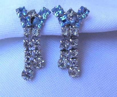Vintage Pale Blue & Crystal Rhinestone Earrings
