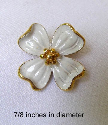 Vintage Crown Trifari Enameled Dogwood Flower Brooch