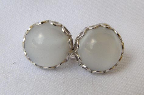 Vintage Sterling Silver Quartz Cabachon Earrings