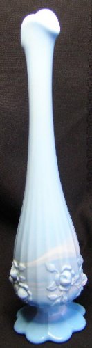 Tall Fenton Rose Pattern Orange Glass Compote Bowl Vase
