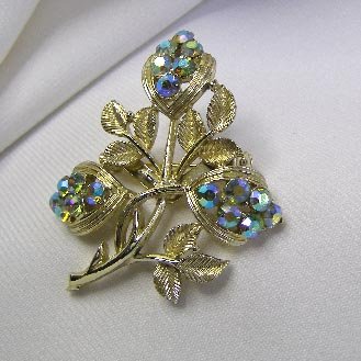 Vintage Blue Aurora Borealis Rhinestone Brooch