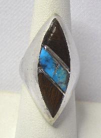 Sterling Silver Southwestern Turquoise & Wood Ring Sz 6