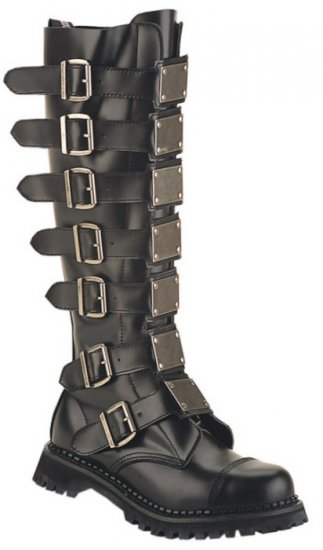 "Reaper" - Men's Knee High Combat Boots with Buckles & Plate Accents