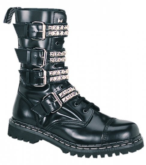 "Gravel" - Men's Ankle High Buckled Leather Combat Boots with Pyramid Studs