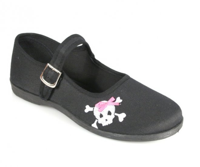 "Sassie" - Women's Canvas Mary Jane Style Shoes with Skull Design