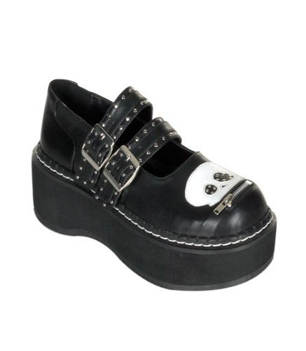 Emily - Women's Goth 2" Platform Black M/J Shoe W/Zipper Skull Head