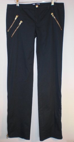 Moschino Black Straight Leg Skinny Pant/Jeans. Gold Zipper up legs