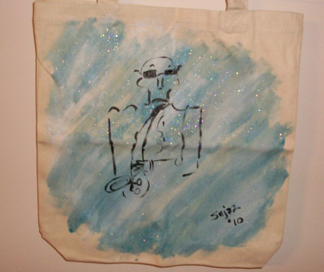 Sax Man Hand Painted Tote
