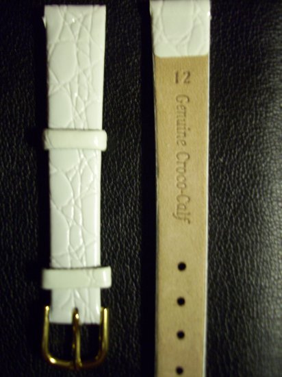 Genuine Croco-Calf WHITE, Women's Watchband SIze 12mm